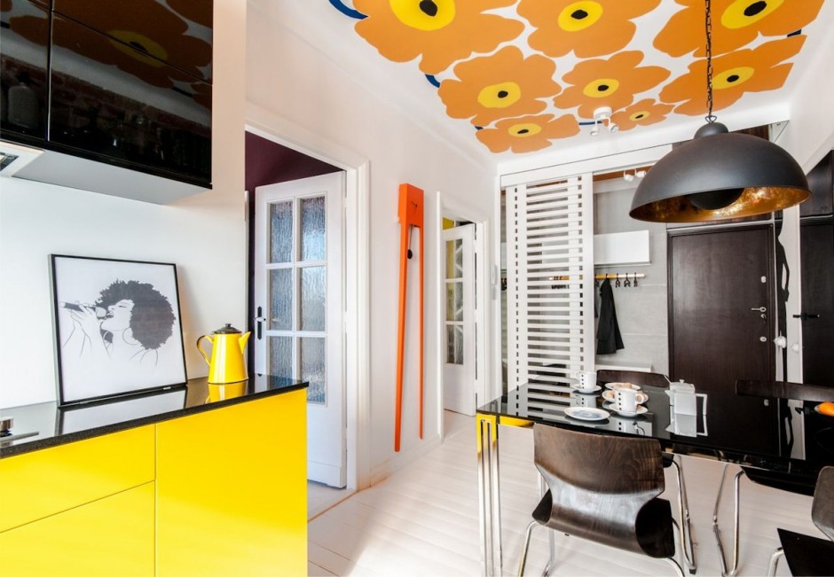 Cuisine orange jaune et noire - Inspiration décoration années 60