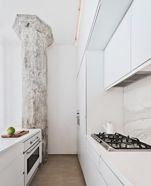 Cuisine blanche dans un loft de New York